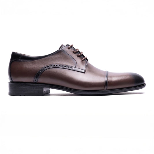 Side profile of the Cap Toe Derby Brown showcasing full-grain leather and elegant brown finish