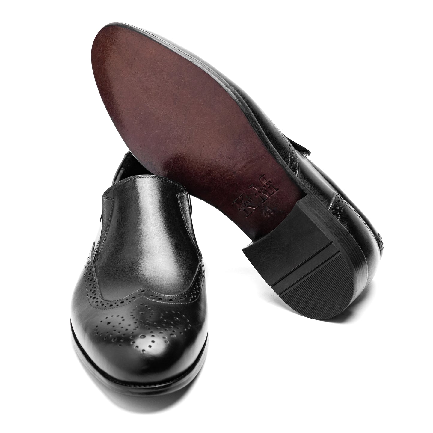 Rear view of Craft Loafer Brogue Wingtip Black showing heel craftsmanship