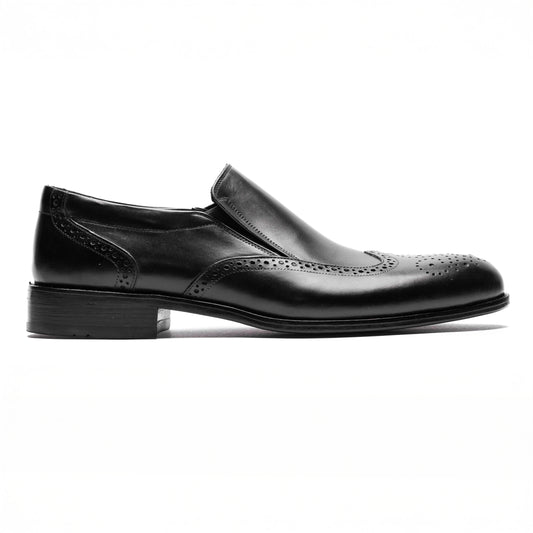 Side profile of Craft Loafer Brogue Wingtip Black with hand-stitched sole