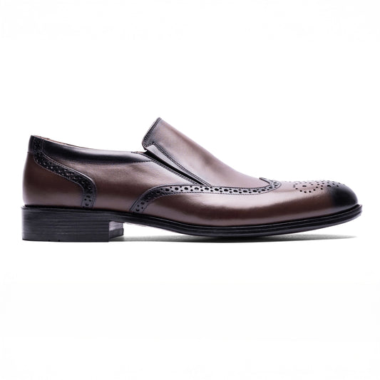Side profile of Craft Loafer Brogue Wingtip Brown with Blake-stitched sole