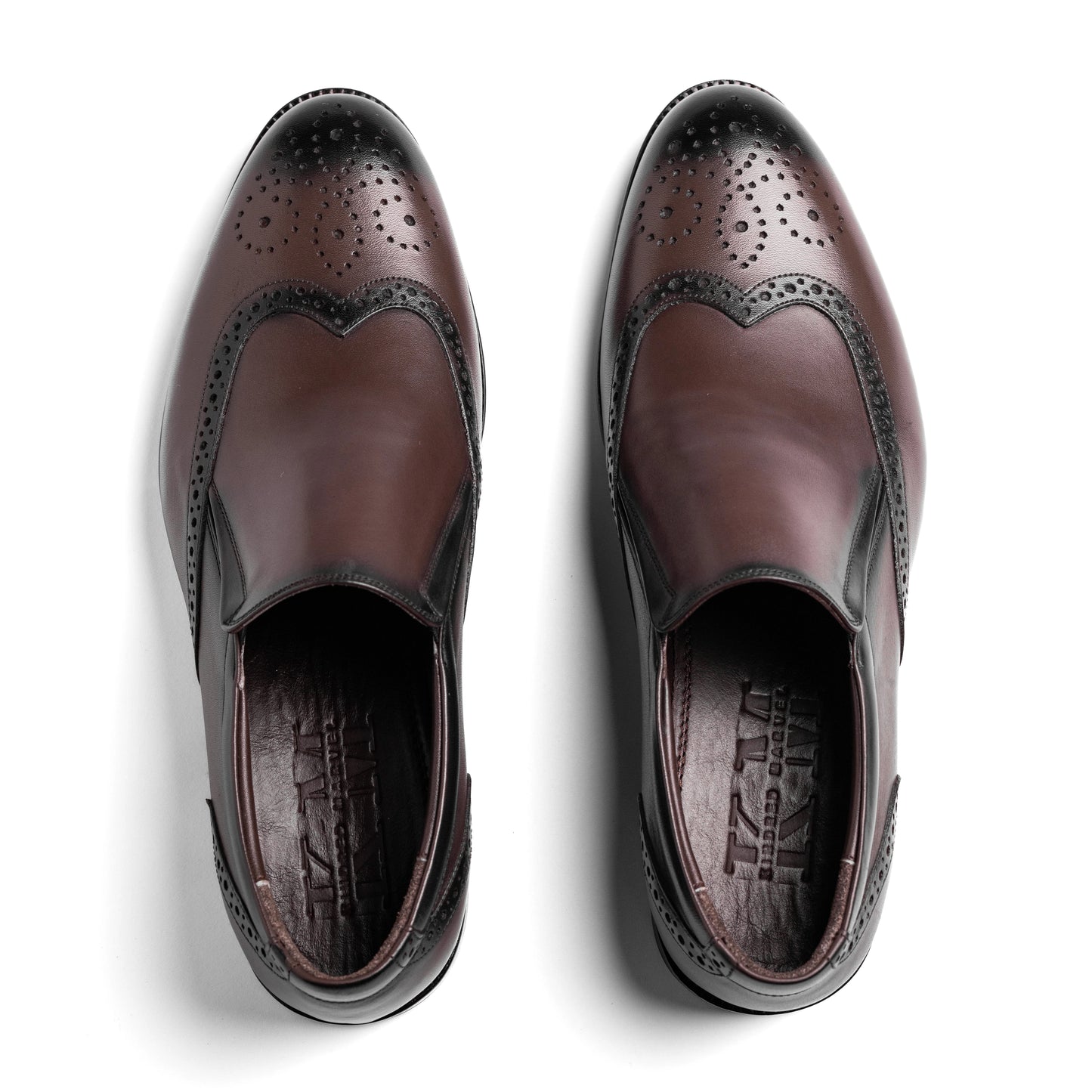 Overhead view of Craft Loafer Brogue Wingtip Brown showing brogue perforations