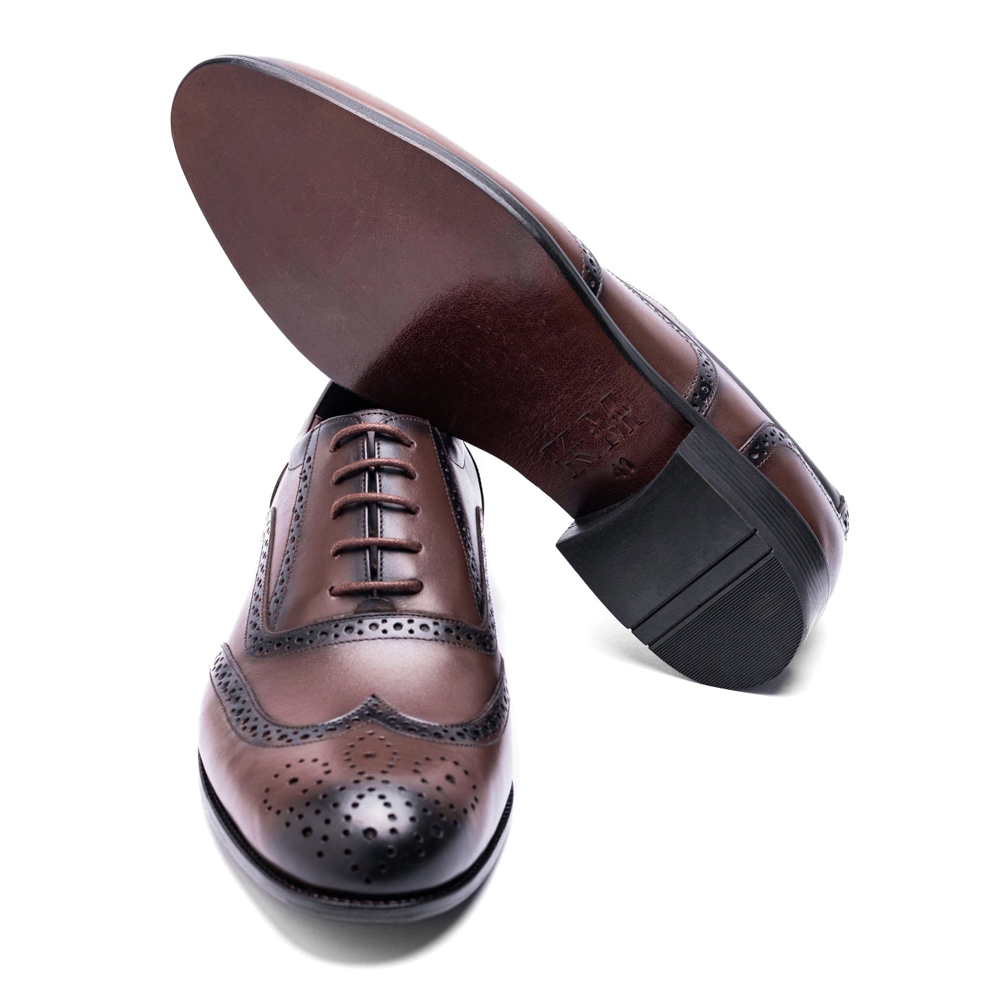 Rear angle of Stanford Limit Derby Brown with premium leather heel finish.