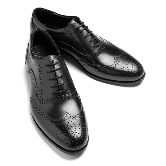 Stanford Limit Derby Black – premium leather brogue front view.